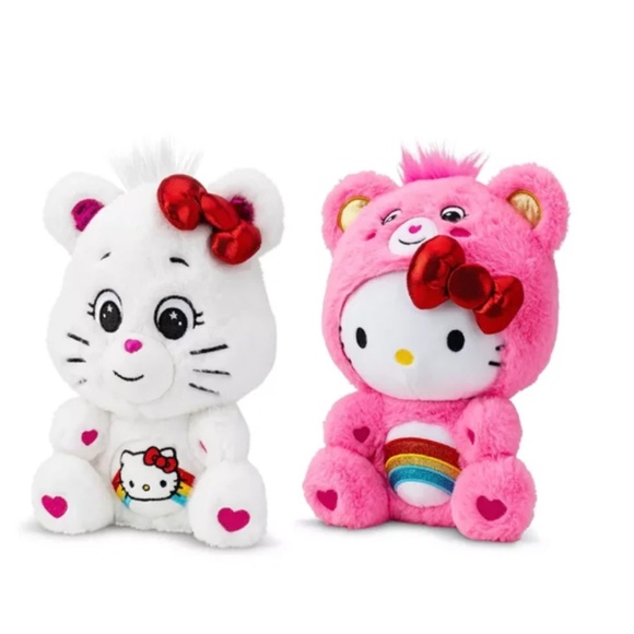 Hello Kitty Loves Cheer Bear 10" Collectible Care Bears Plush 2-Pack - Soft, Hug - Picture 2 of 6